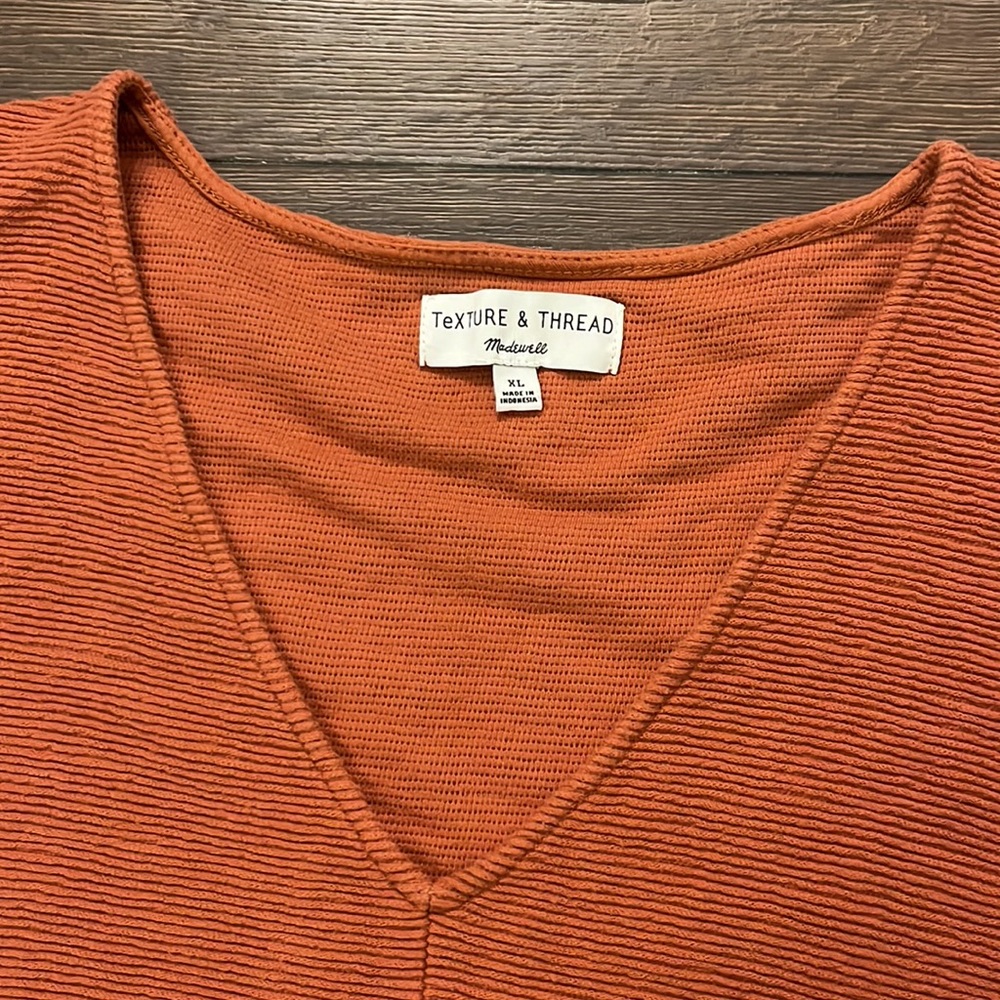Madewell Texture & Thread Rust Ribbed Tie Front T… - image 8
